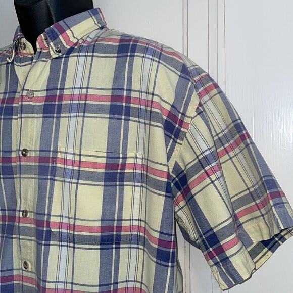 Vtg 80s/90s Archie Fowler yellow plaid short sleeved shirt - Picture 2 of 8